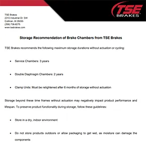 TSE Brakes | Brake Chamber Storage Recommendations